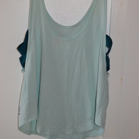 Under Armour Large Loose HeatGear Tank Top EUC Mint Green Teal Side Bands - Picture 3 of 6